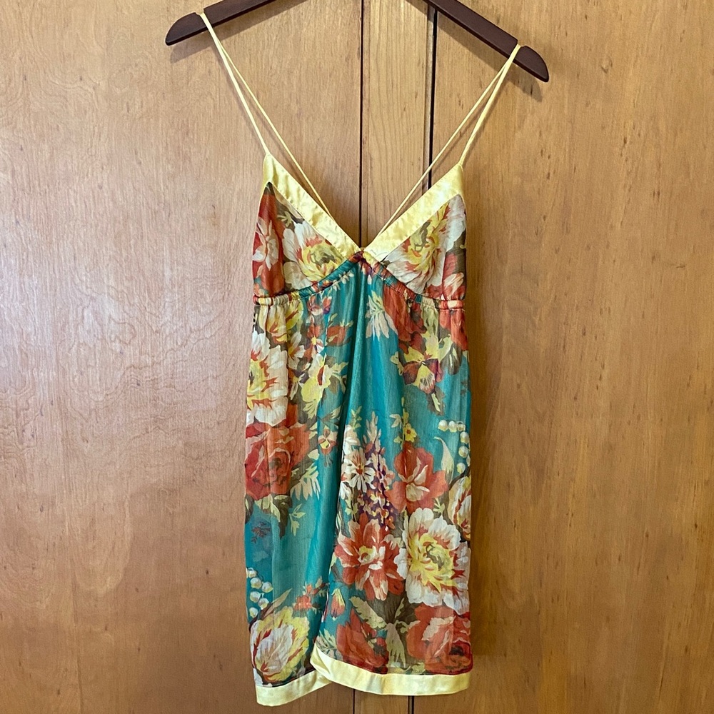 Forever 21 Gold Satin Floral Dress